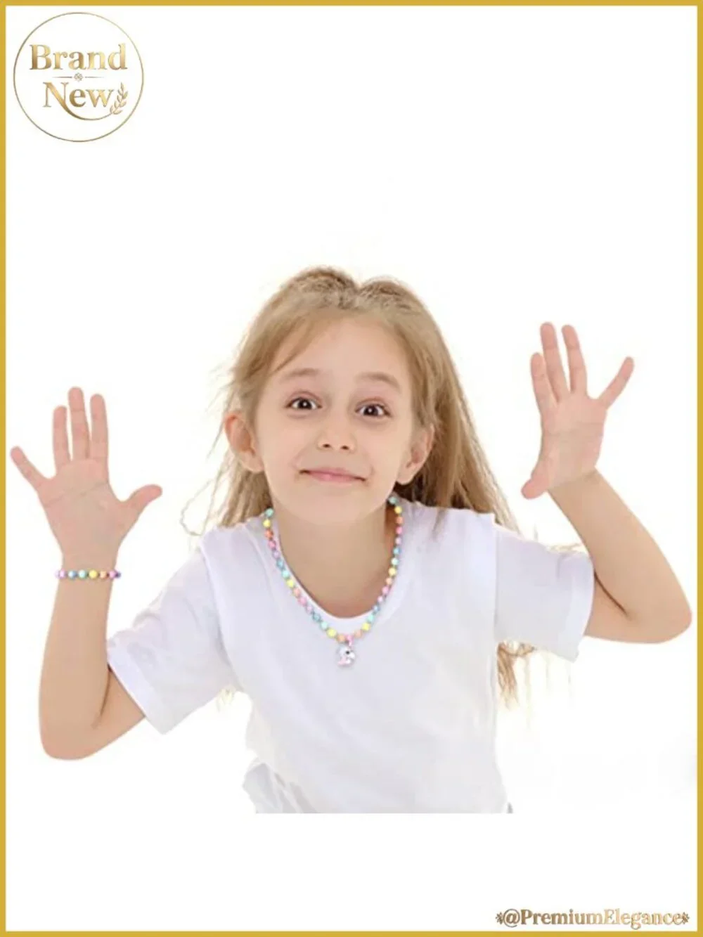 Unicorn Stretch Necklace Bracelet Set for Girls Toddler Princess Jewelry 3-12